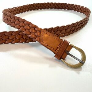 Vintage Made in England Woven Leather Belt Honey Brown Brass Buckle 34 85 Unisex